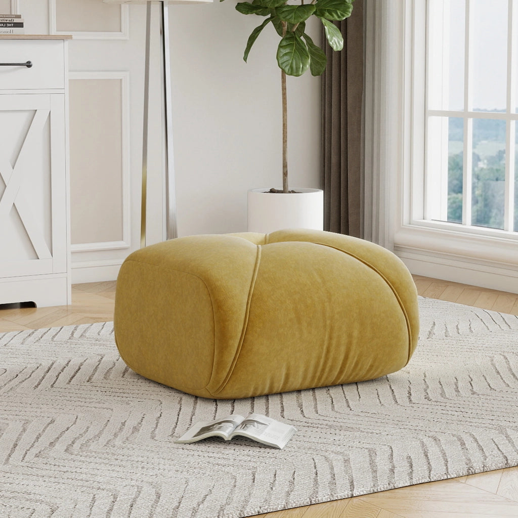 Divano modulare in ciniglia gialla con design ergonomico