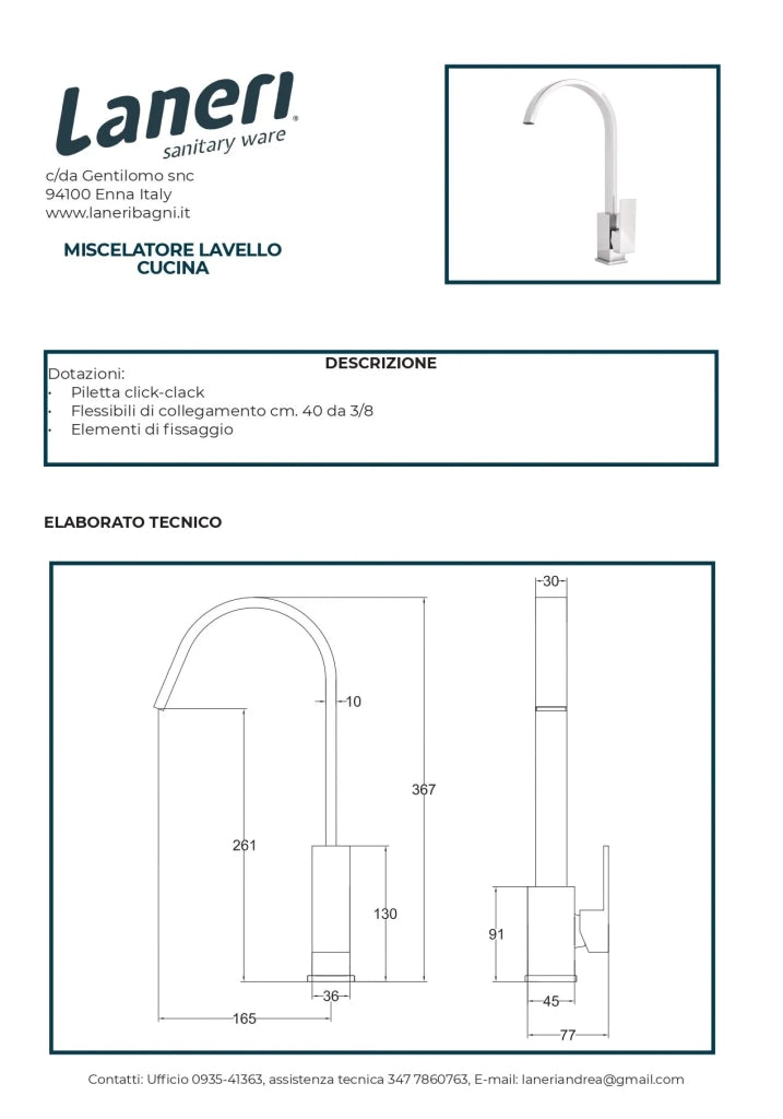 Set Rubinetteria Per Bagno da design squadrata moderna con piletta click clack inclusa -  LAVELLO CUCINA MISCELATORE