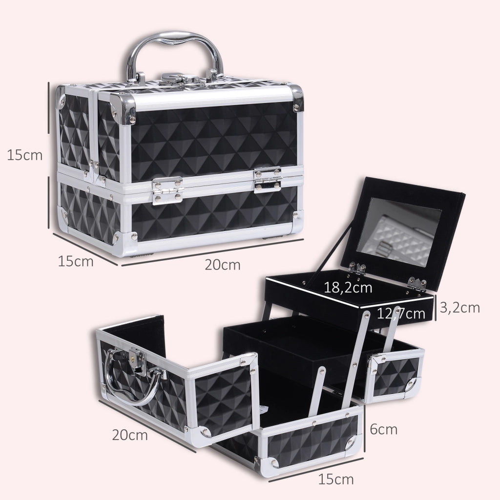 Cassettiera da trucco con specchio e 3 livelli ¨C Minimal ¨C nero 20x15x15 cm