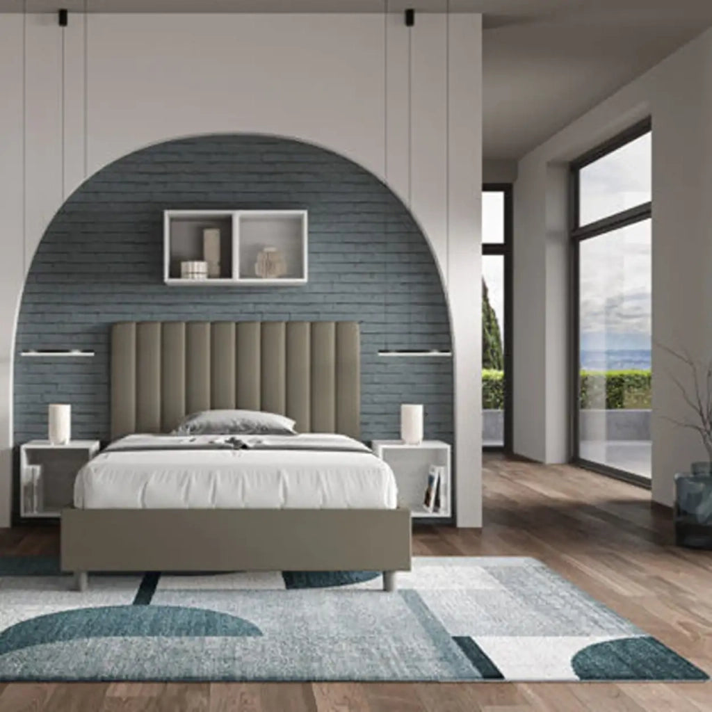 Letto matrimoniale francese senza rete imbottito 140x210 similpelle cappuccino Agueda