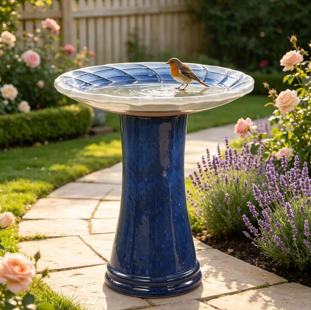 Bagnetto per uccelli in ceramica Ø 43 cm blu; resistente al gelo HOMVRA