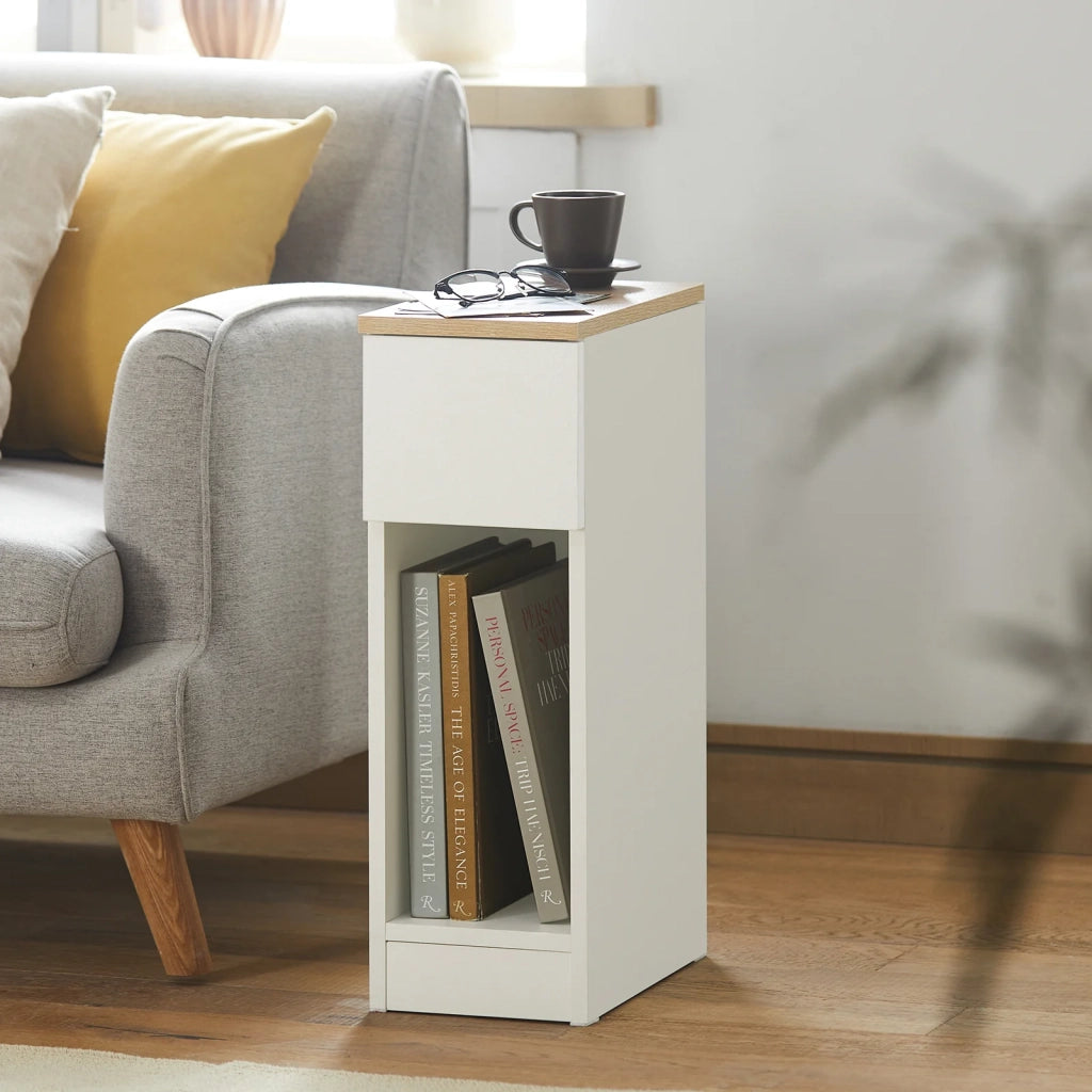 Comodino con cassetto per letto a molle 20x60x35 cm Bianco FBT111-WN
