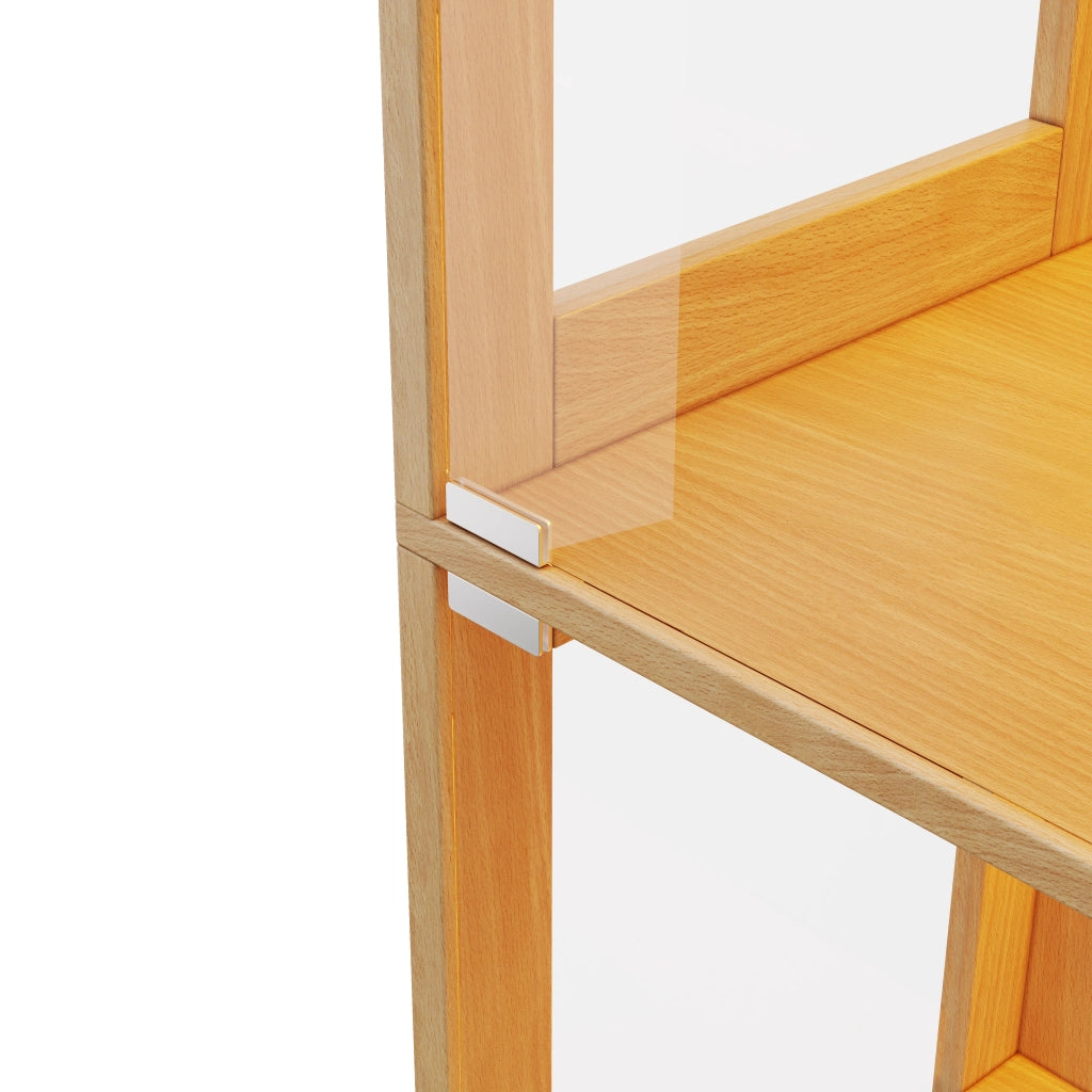 Vetrina per statuine e modellini, 80 per 35 per 170 cm, quattro ripiani, LED multicolore, MDF e vetro temperato, legno naturale