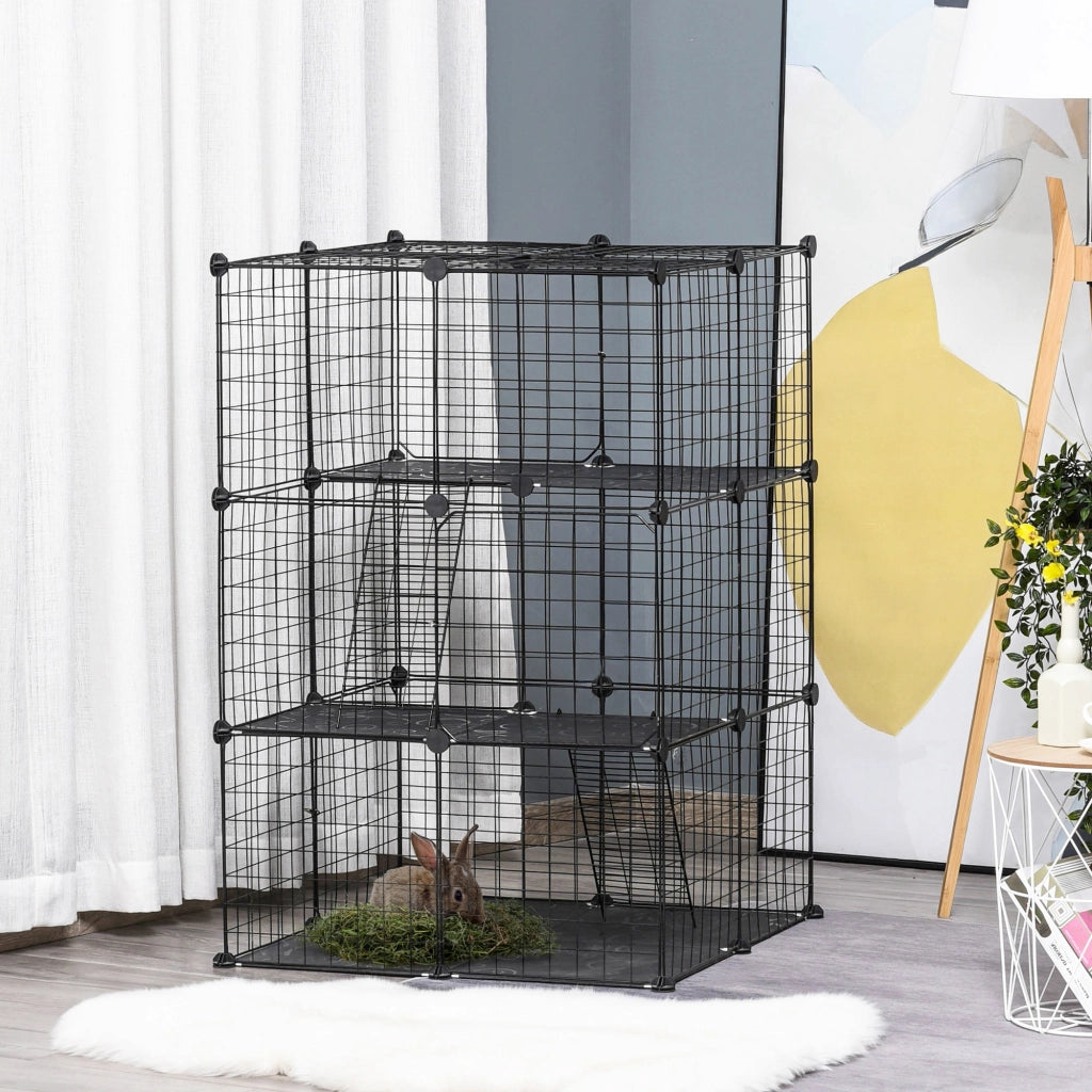 Gabbia per conigli 3 livelli modulabile ¨C zephmum ¨C nero, metallo, 70x70x105