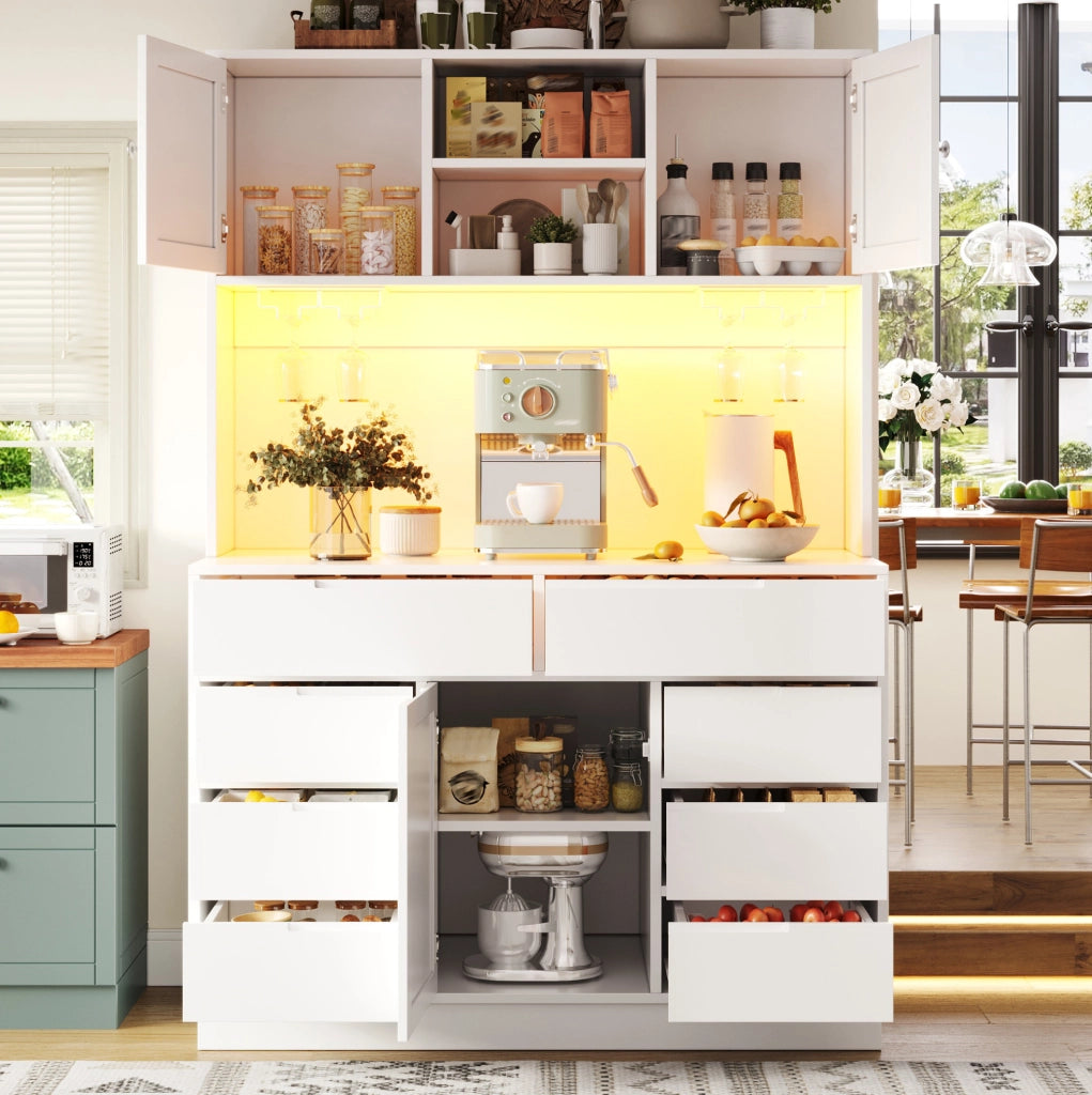 Mobile cucina alto con LED smart, 8 cassetti e ripiani regolabili
