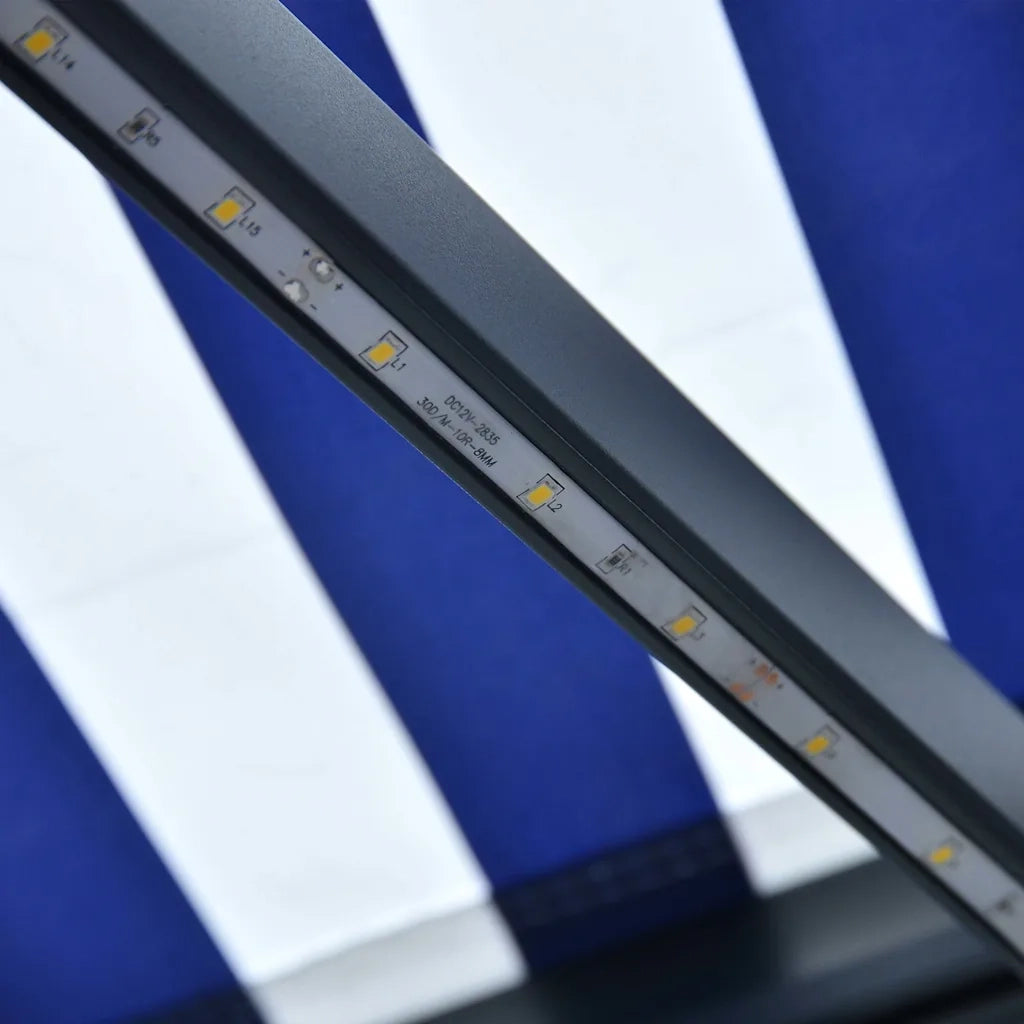 Tenda con Sensore Vento e LED 600x300 cm Blu e Bianca 3051284
