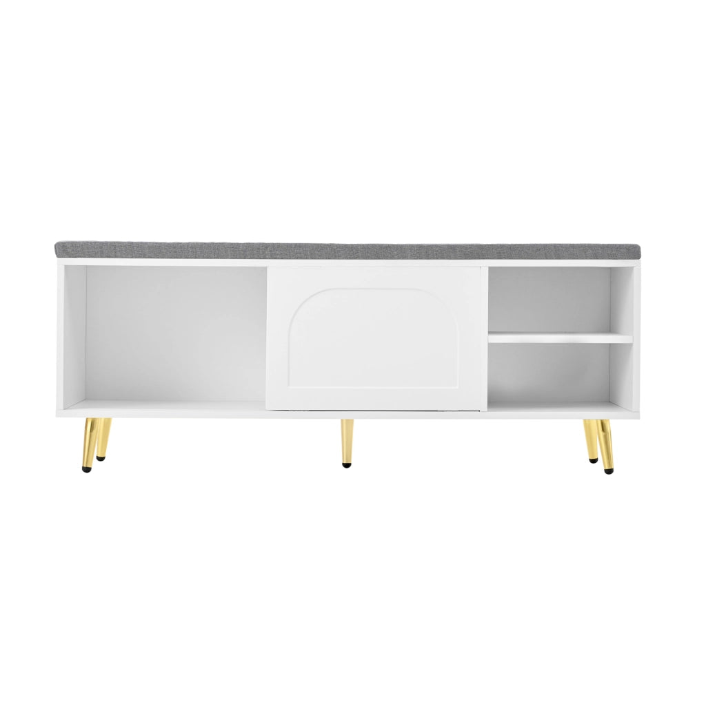Panca Scarpiera con Cuscino Bianco 121x35x49 cm con Ampio Spazio di Archiviazione e Sicurezza Antiribaltamento