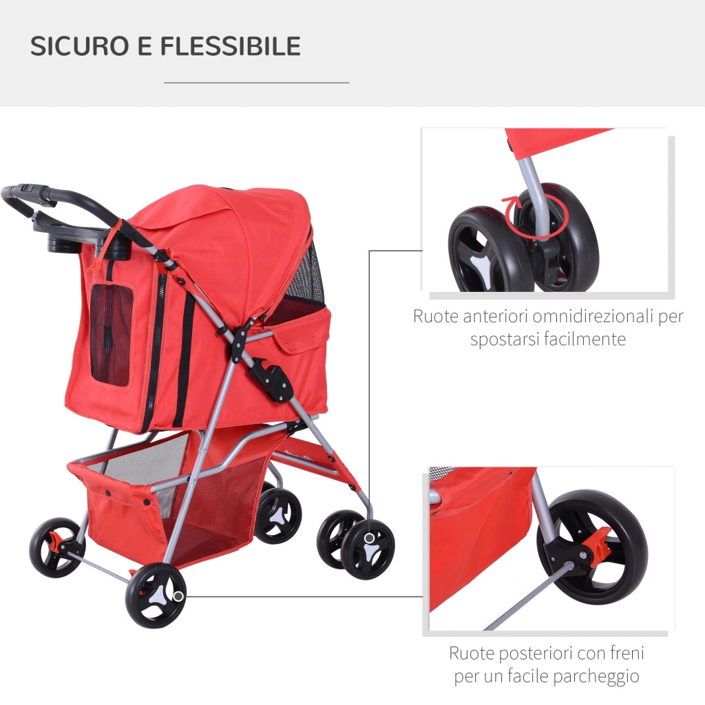 Passeggino per Cani Pieghevole Rosso 77x47x101 cm
