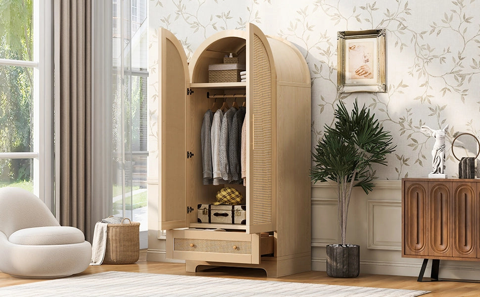 Armadio 70x55x170 cm a 2 ante con 2 cassetti e vano portaoggetti; legno color legno