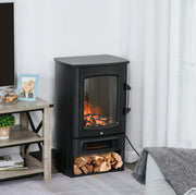 Camino Elettrico Nero con Effetto Fiamma Realistico, Termostato, 1000/2000 W, per Ambienti fino a 25 mq, 44,5x32,1x74 cm