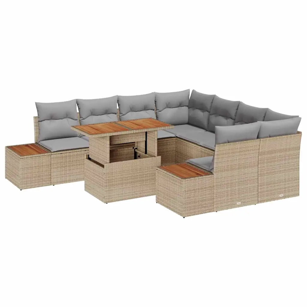 Set Divano da Giardino 9 pcs Beige Poly Rattan