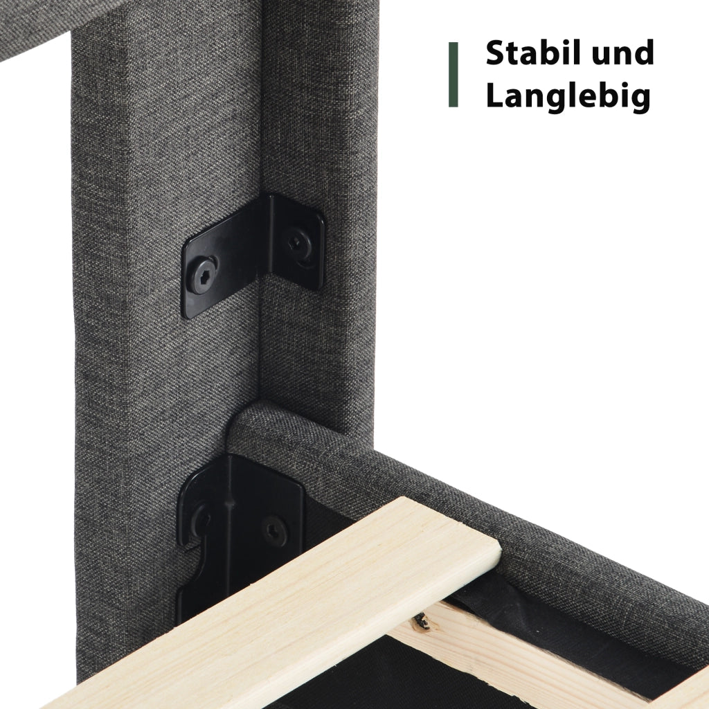 Letto singolo imbottito 90 × 200 cm con rete a doghe e materasso a molle insacchettate lino grigio scuro
