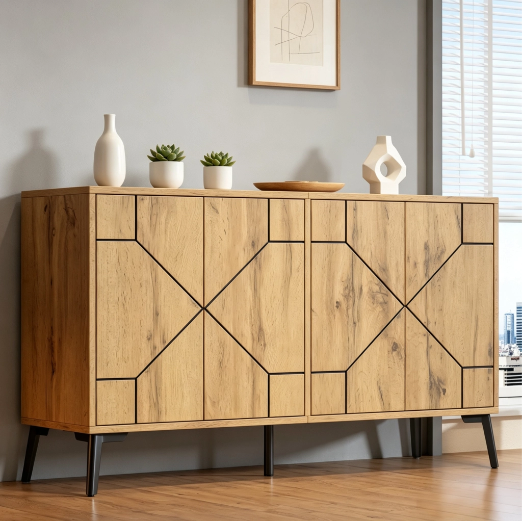 Credenza 4 ante a pressione effetto rovere 120x35x69 cm