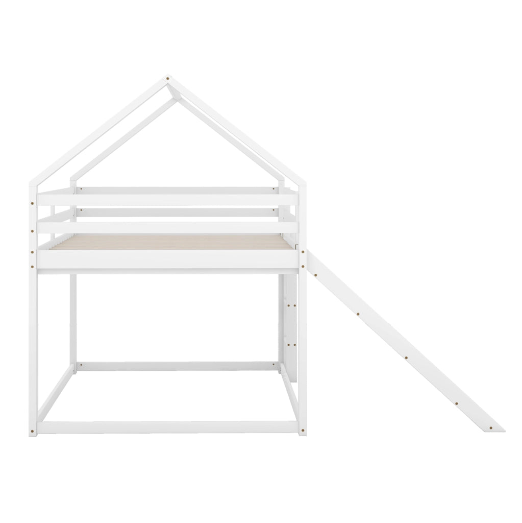 LETTO A CASTELLO A CASETTA CON SCIVOLO E SCALA 140x200 cm BIANCO