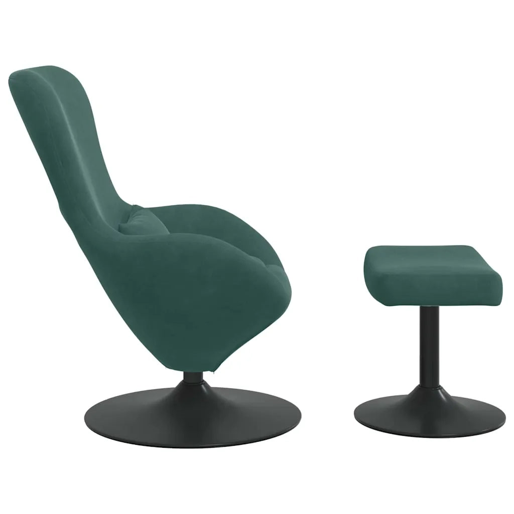 Poltrona | Sedia Egg con Pouf Verde Scuro Velluto