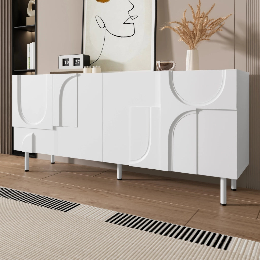 Credenza e madia geometrica con ante silenziose, per sala da pranzo, in MDF e truciolare bianca, 160 × 38,5 × 70 cm