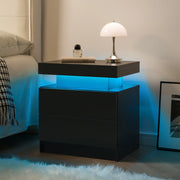 Comodino con 2 cassetti, vano aperto e luci LED regolabili per camera da letto e soggiorno in legno ingegnerizzato nero