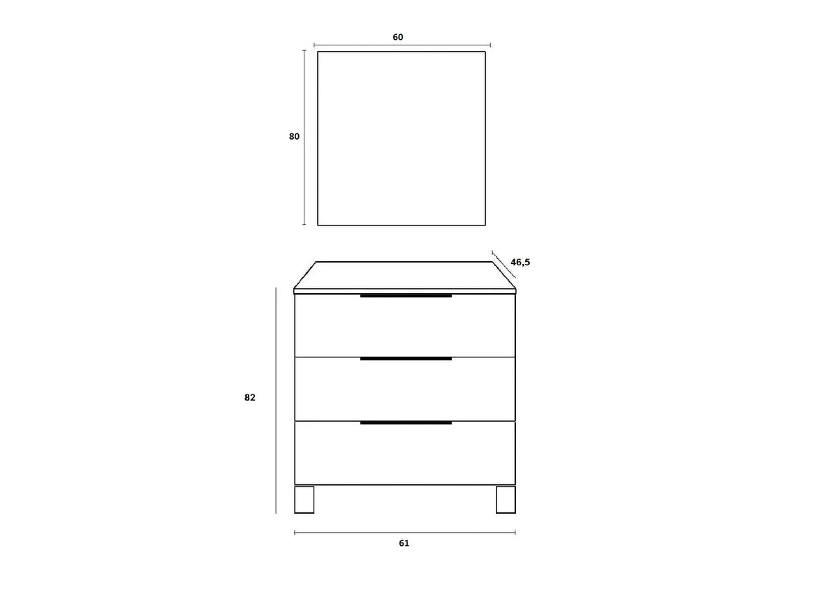 Mobile Bagno 60cm a Terra Con Tre Cassetti e Specchio - Cemento