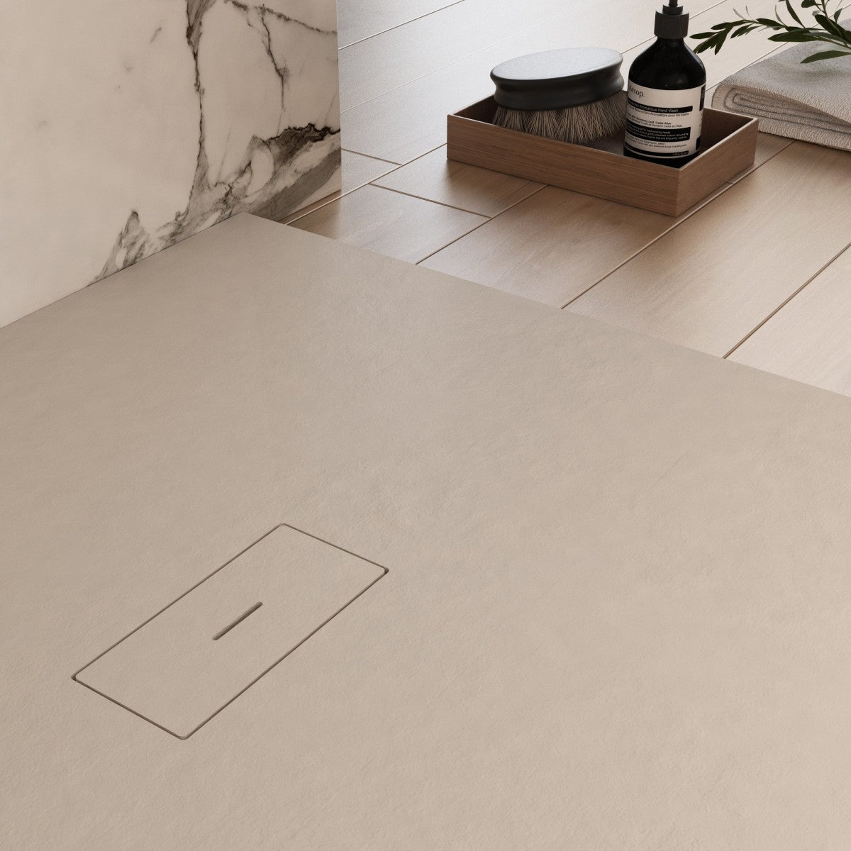 Piatto doccia in marmoresina crema effetto pietra cemento maka, misura 90x140