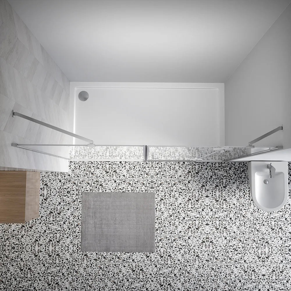 Porta doccia 190cm profili cromati apertura battente a destra con cerniere 100cm e parete fissa da 90cm vetro 8mm trasparente h195 | Fiji